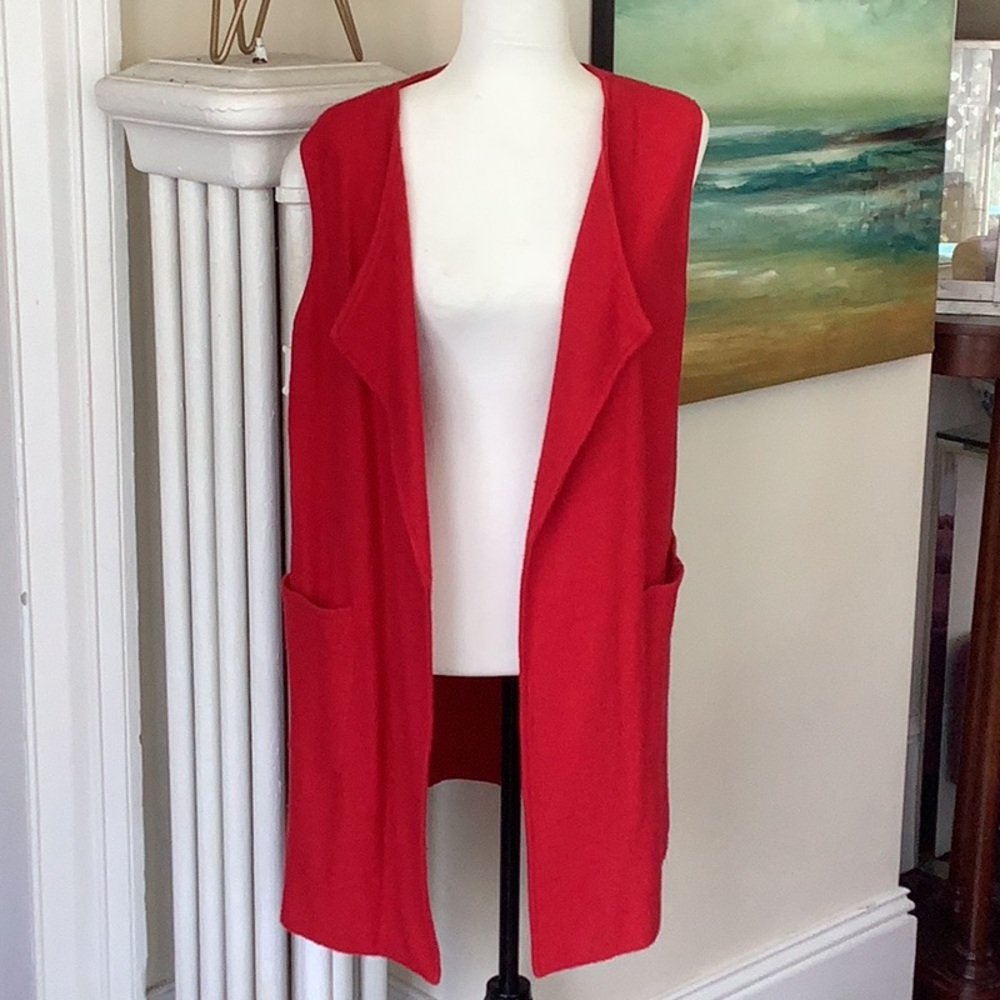 Bold Red Long Cardigan Sweater